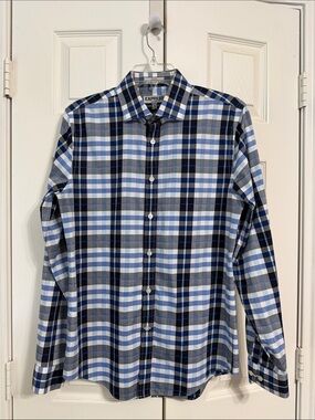 Express Fitted Shirt Mens Size Small Blue and Gray Plaid Button-Down